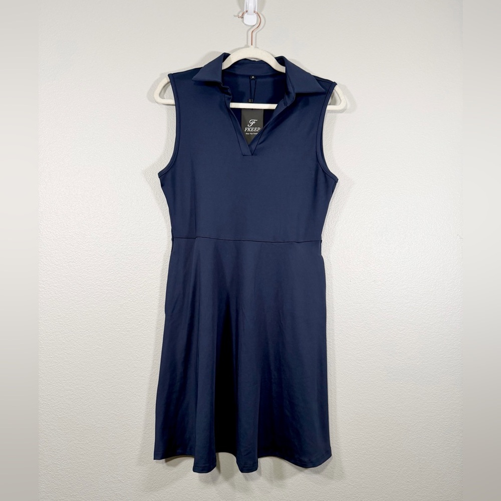 NWT FKEEP Dress Sleeveless Collared Navy Blue Golf Tennis Athletic Women Med